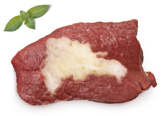 Roast beef meat and fat shaped as Dominican Republic.(series)