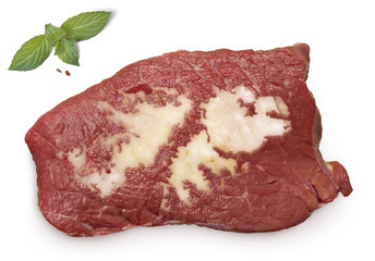 Roast beef meat and fat shaped as Falkland Islands.(series)