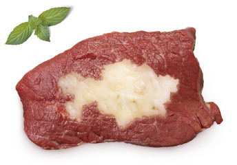 Roast beef meat and fat shaped as Kazakhstan.(series)