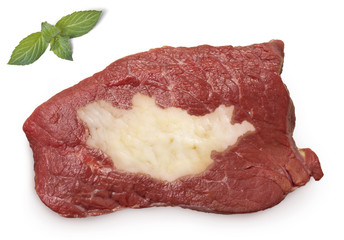 Roast beef meat and fat shaped as Mongolia.(series)