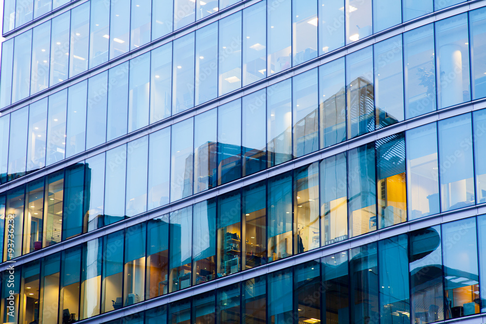 Wall mural windows of skyscraper business office, corporate building in london