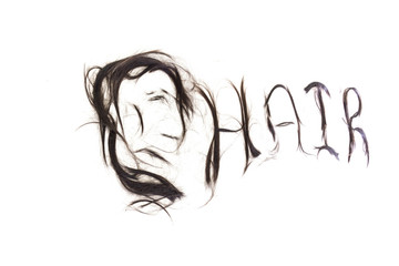 Beautiful pile of hair on the floor Woman shape with alphabet hair