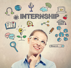  Internship concept with young business woman