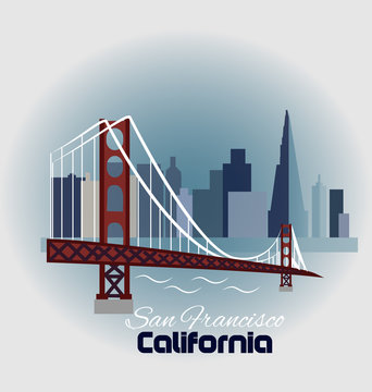 San Francisco blue skyline building logo icon sticker