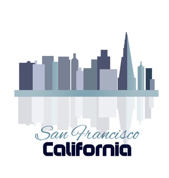 San Francisco blue skyline building logo icon sticker