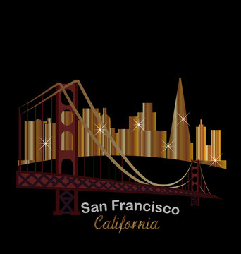 Golden San Francisco California label logo icon sticker