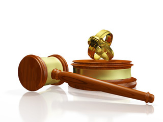 Divorce Concept Gavel and Wedding Bands