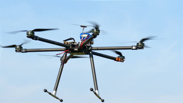 
Drone flies in air  against  blue sky .4K 3840x2160
