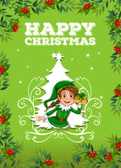 Happy christmas theme with elf and present