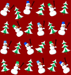 Snowman and fir seamless pattern