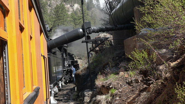 Historic coal steam engine railroad load water 4K 129