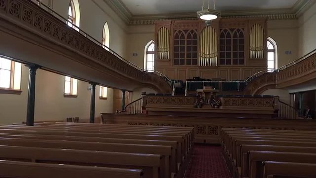 Mormon LDS Brigham City Pioneer Tabernacle inside pan 4K 003
