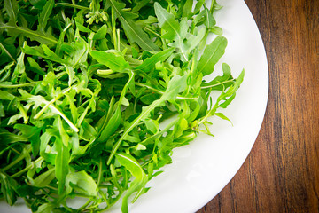 Arugula on Dark Woody Background