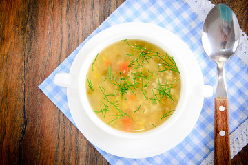 Vegetable Soup in a White Plate