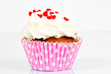 Cake with Cream, Cupcake on White Background.