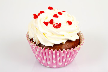 Cake with Cream, Cupcake on White Background.