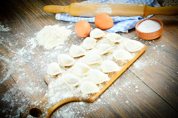 Raw Homemade dumplings, Russian Pelmeni