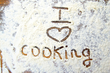 I Love Cooking Sign on Flour