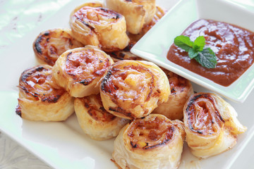 Homemade Hawaiian pizza rolls