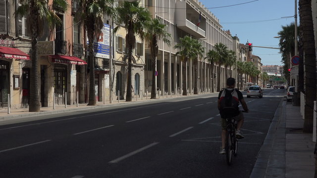 Toulon France harbor front road tour bus 4K 081