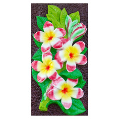 Handcraft of plumeria or frangipani flowers sculpture on white b