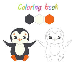 Coloring book penguin kids layout for game 