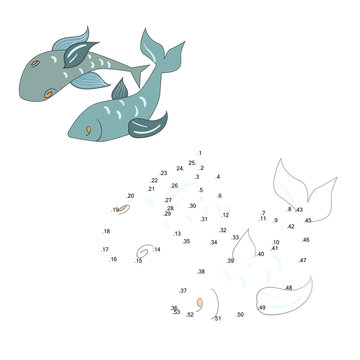 Connect The Dots Game Fish Vector Illustration