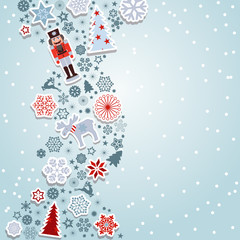 Merry Christmas. Christmas vector elements: Snowflakes, reindeer, nutcracker, christmas tree and moose - 93744880