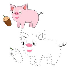 Connect the dots game pig vector illustration