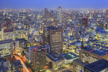 Shiodome downtown aerial view at night