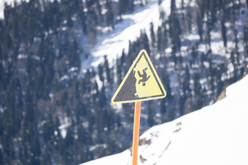danger steep cliff mountain sign, 