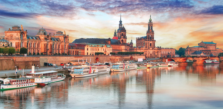 Dresden panorama at sunset, Germany