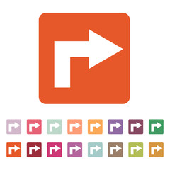 The right icon. Direction and arrow, navigation symbol. Flat