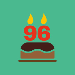 The birthday cake with candles in the form of number 96 icon. Birthday symbol. Flat