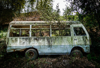 Abandoned minibus
