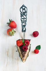 Piece of chocolate cake with fresh berries