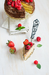 Piece of chocolate cake with fresh berries