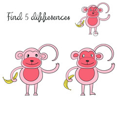 Find differences kids layout for game monkey 