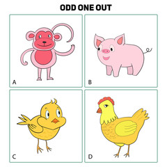 Odd one out child game vector illustration