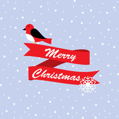 Fototapeta na wymiar Cute robin bird with merry Christmas banner in snow
