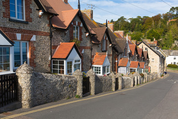 Fototapeta na wymiar Row of cottages Beer Devon England UK English coastal village on the Jurassic Coast 