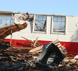 Fototapeta na wymiar demolished building with debris and rubble