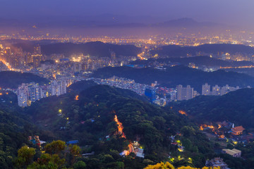 Mountains and Taipei downtown aerial view