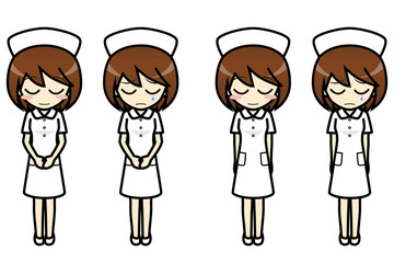シンプルキャラクター　会話・表情イラスト集　看護師（スカート・ナースキャップ） 女性　謝罪