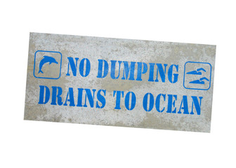 no dumping drains to ocean sign isolated on white background