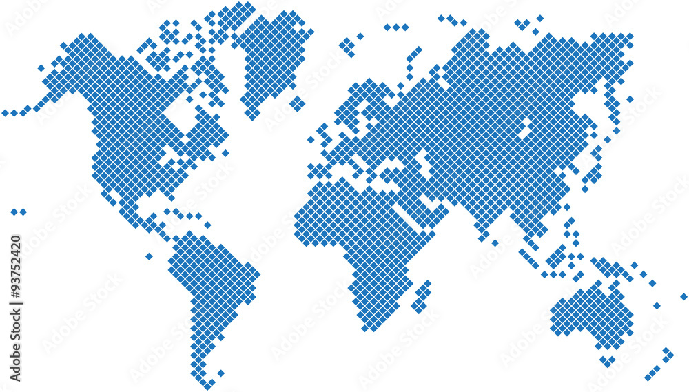 Wall mural Blue square world map on white background, vector illustration.