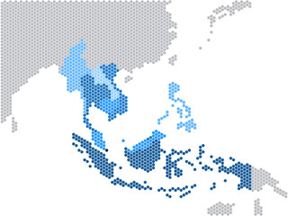 Hexagon shape South east Asia and nearby countries map. Vector illustration