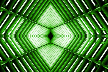 metal structure similar to spaceship interior in green light