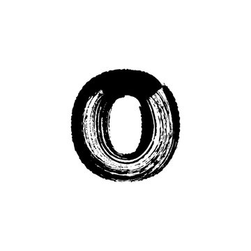 Letter o hand drawn with dry brush. Lowercase