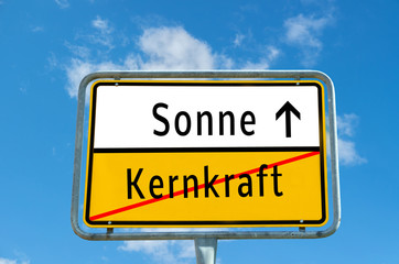 Obraz premium Ortstafel Sonne/Kernkraft